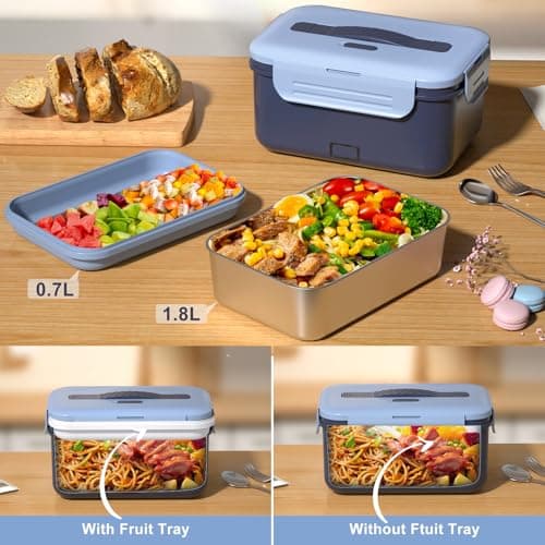 Akhia Heated Lunch Box Food Heater, 1.8L Electric Lunch Box for Adults Work Car/Truck Home, 100W Heating Lunch Box with Removable Stainless Steel Container, 12V/24V/110V/220V Valentine's Gift for Men view 5