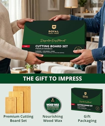 ROYAL CRAFT WOOD Wooden Cutting Boards for Kitchen Meal Prep & Serving - Bamboo Wood Serving Board Set with Deep Juice Groove Side Handles - Charcuterie & Chopping Butcher Block for Meat view 4