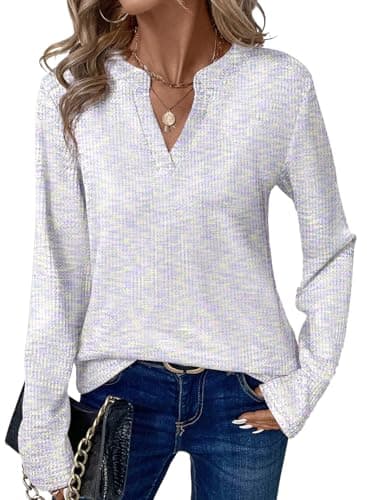 Dokotoo Womens Waffle Knit Tops V Neck Long Sleeve Henley Shirts Spring Fashion 2026 Dresy Casual Blouses — image 1