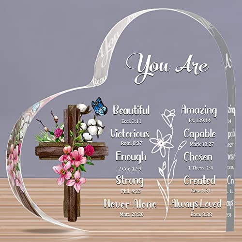 JUNQIU Christian Gifts for Women, Inspirational Gifts for Women Religious, Bible Verse and Encouragement Spiritual Gifts, Gifts for Woman, Mom, Friend, Sister-Acrylic Hearts Plaques — image 1