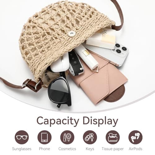 XquiziFit Straw Bag Beach Purse Summer Purses for Women Vacation Handbags Woven Crossbody Bags Beige view 6