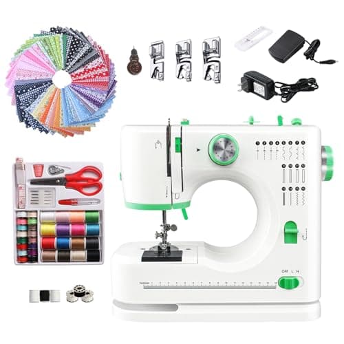 Sewing Machine for Beginners, Portable Mini Small Sewing Machine with 50 Pcs Fabric and 32 Pcs Sewing Threads Kit, 16 Built-in Stitches 2 Speed with Foot Pedal (White and Mint) — image 1