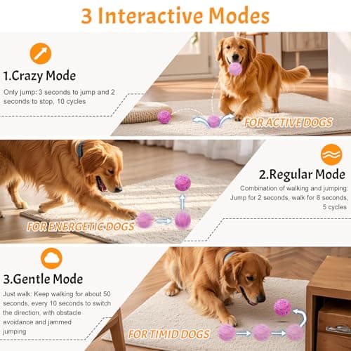Fsitego Smart Interactive Dog Toy Ball – Automatic Moving, Bouncing & Rolling, 3 Modes, Chew-Proof E-TPU Shell, Waterproof, Rechargeable, for Medium and Large Dogs, Berry view 3