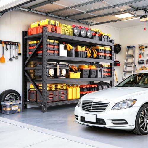 79'W Storage Shelves,4 Tier Heavy Duty Metal Garage Shelving | Adjustable Shelving Unit Industrial Shelf Utility Steel Shelf for Warehouse,Basement, Easy-to-install 74"H*79"W*24"D view 2