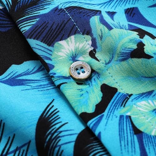 SheLucki Hawaiian Shirt for Men, Unisex Summer Beach Casual Short Sleeve Button Down Shirts, Printed Palmshadow Clothing view 2