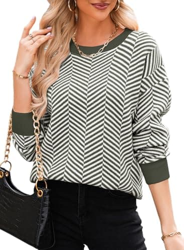 Dokotoo Women's Crewneck Cute Sweaters 2026 Striped Colorblock Fall Winter Knitted Pullover Tops — image 1
