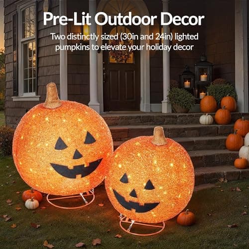 Best Choice Products 2pc Lighted Pop-Up Outdoor Halloween Pumpkin Set with Removeable Face, Fall Harvest Holiday Ball Decoration w/ 130 LED Lights view 3