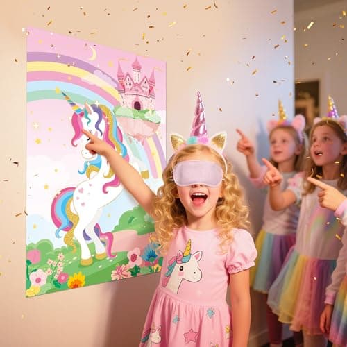 Joy Bang Pin the Horn on the Unicorn with Stickers and Eye Masks, Pin the Tail Party Games for Kids Unicorn Birthday Party Decorations Activities Crafts Toys Party Favors Gifts for Kids view 6