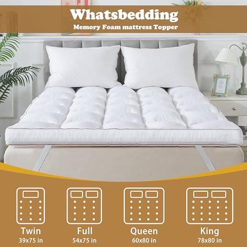 WhatsBedding 4 Inch Memory Foam Mattress Topper Queen Size, Supportive Fluffy Shredded Memory Foam Filled Pillow Top, Extra Soft Bed Topper for Back Pain Relief, 60x80 Inch view 2