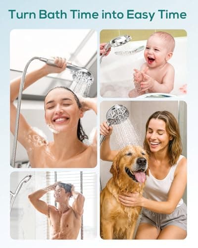 Filtered Shower Head with Handheld: High Pressure 8-Setting Showerhead for Hard Water, Detachable Extra Long 71" Hose, Filters Beads Reduces Chlorine for Dry Skin & Hair, Power Wash for Tub Tile Pets view 5