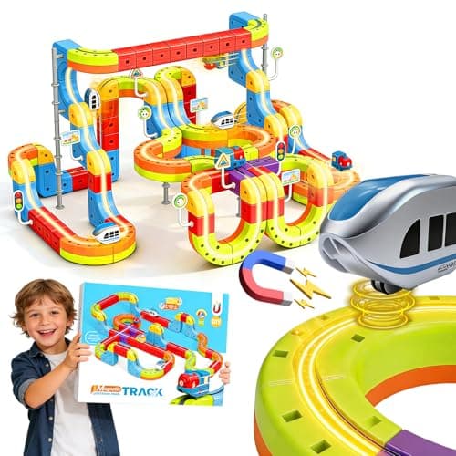 Magnetic Electric Train Tracks Set Gift for Kids 3-10 Car,3D Infinity Cube Track Stem Learning Gift Anti-Gravity Design Easy to Assemble,141 Pcs/2 car