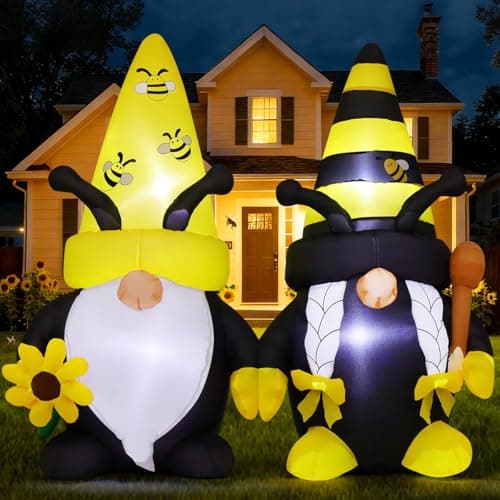 GOOSH 6 FT Long Spring Inflatables Gnomes Decorations Blow Up Yard with Bees and Sunflower Built-in LEDs for Garden Lawn Indoor Party Decor view 3