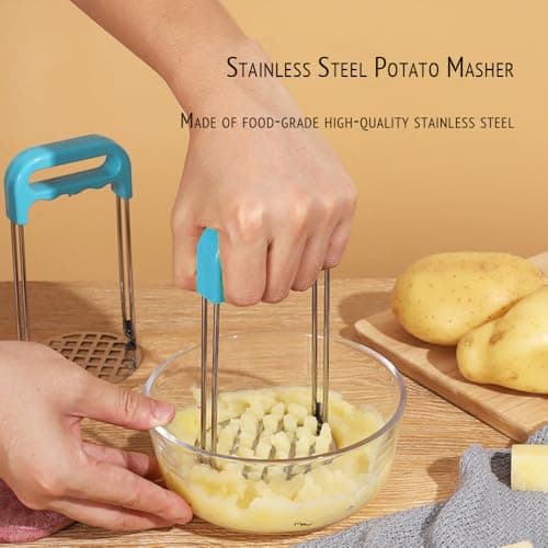 2 Pcs Potato Masher Set – Heavy Duty Stainless Steel & Wire Design, Rust-Proof Dual Kitchen Mashers for Potatoes, Avocados, Vegetables – Ergonomic Dishwasher-Safe Utensils for Cooking, Baking view 4