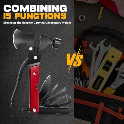 Gifts for Men, 15 in 1 Multitool Axe for Camping, Hunting, Hiking, Birthday Gifts for Men, Dad, Him, Husband, Boyfriend, Women, Mens Gift from Daughter, Wife, Son, Red view 6