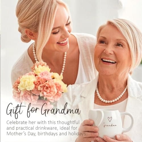 ZAGEVIVIN Elephant Ceramic Tea Mug with Tea Bag Holder, Grandma Design with Heart, White Stoneware Coffee Cup, 15 oz, Microwave and Dishwasher Safe (Grandma) view 4