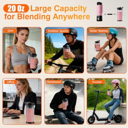 Portable Personal Size Mini Blender - 20oz Cordless Smoothies Blender Type-C Rechargeable, BPA-Free Juice Cup, Freshly Squeezed in Outside/Office/Gym view 4