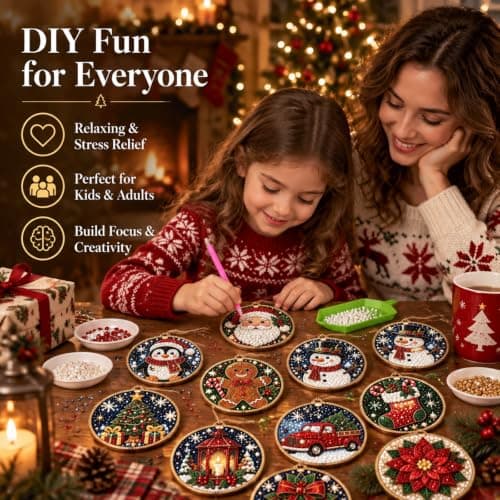 12PCS DIY Christmas Ornaments  Pearl Diamond Art Kits for Adults view 6