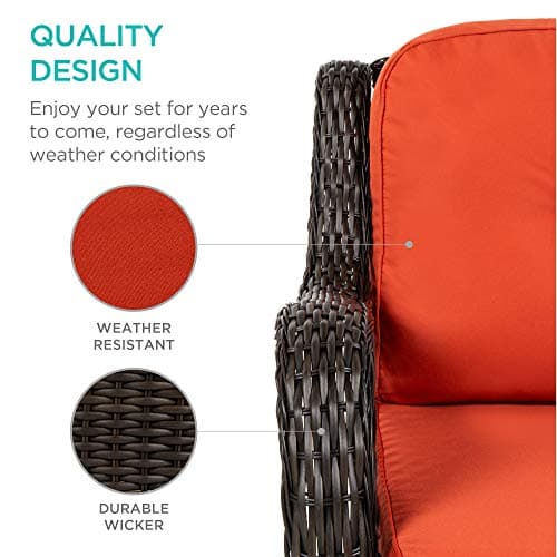 Best Choice Products 3-Piece Outdoor Wicker Patio Bistro Set w/ 2 360-Degree Swivel Rocking Chairs and Tempered Glass Top Side Table - Rust view 6