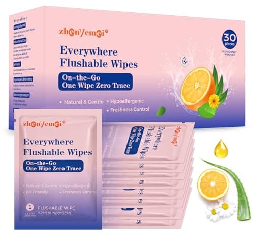 ZHENYEMEI Thickened Flushable Wipes 30 Counts - ON-THE-GO Individually Wrapped for Women Men I Wet Wipes for Butt Travel Toilet Bathroom Thicker & Big for Adult Oranea Dulca & Aloe - Septic Sewer Safe