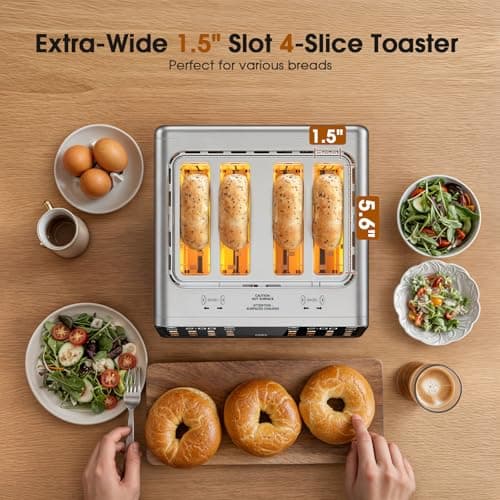 4 Slice Toaster Wide Slot– Dual Digital TouchScreen & Independent Control Panel | Single-Slot Tech Timer/Reheat/Defrost for Bagels Bread | 1800W Stainless Steel 6 Toast Types & Shade Settings view 5