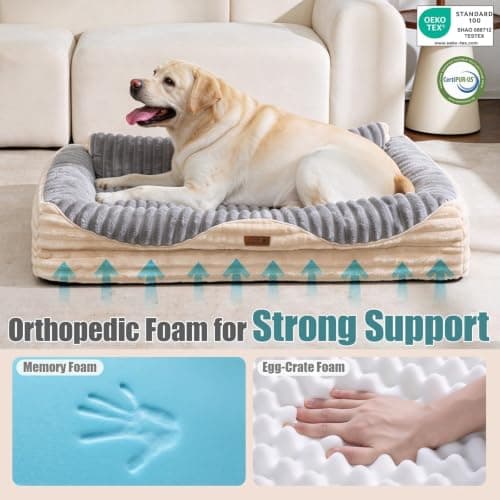 Noocyarn Memory Foam Dog Beds Large Sized, Orthopedic Washable Dog Couch with Waterproof Linings and Removable Cover, Non-Slip Bottom Big Bolster Pet Sofa with Sides for Puppy, Senior Dog, Grey, 36" view 3
