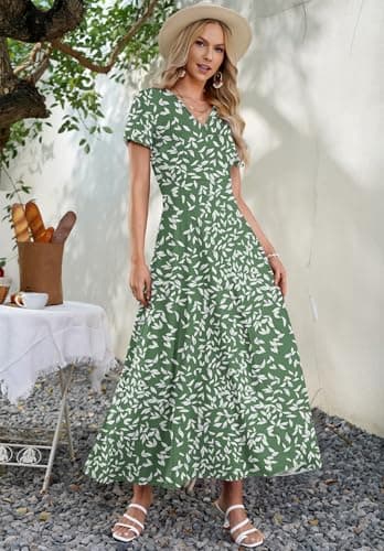AUSELILY Maxi Dresses for Women Ankle Length Floral Print Beach Long Flowy Dress with Pockets view 3
