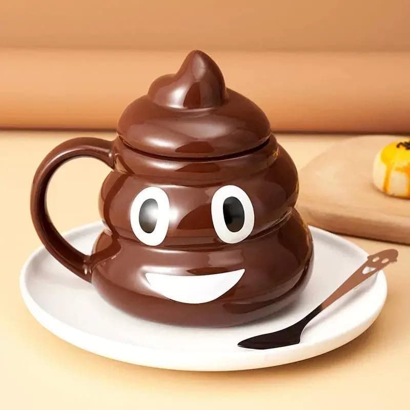 Rundream Funny Ceramic Poop Coffee Mugs 580ML, Unique Coffee Mugs with Lid and Handle, Novelty Poop Coffee Mug, Birthday Gifts for Men & Women, Fun Holiday Gift Idea view 2