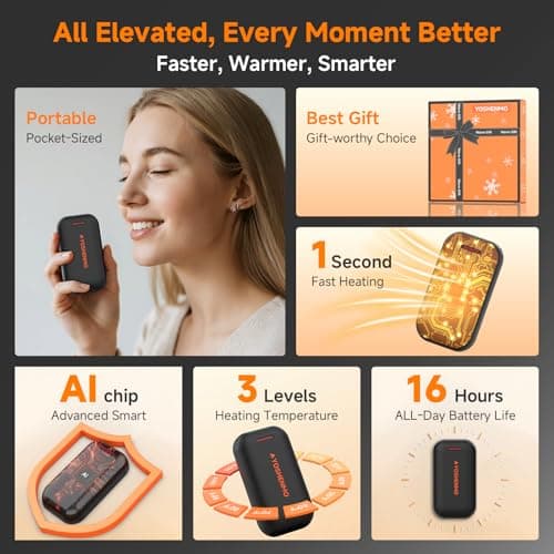 Hand Warmers Rechargeable, Electric Hand Warmer Reusable, Slim Pocket Heater Handwarmers,Gifts for Men, Women Christmas Outdoor/Indoor/Golf/Camping/Hunting Essentials(2 Packs) view 2