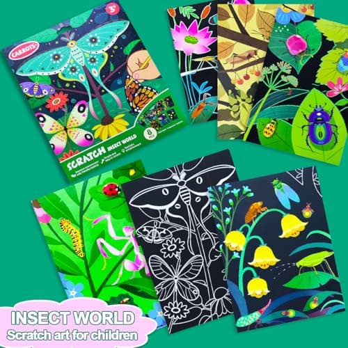 BAOXUE Scratch Art for Kids, Black Rainbow Scratch Off Art Paper Set,Bug Crafts Kits Supplies,Toddlers Activity Party Games, Art Gifts for Girls Boys,Stocking Stuffers for Kids view 3
