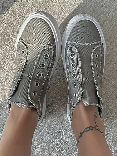 JENN ARDOR Womens Slip On Fashion Sneakers No Laces Comfortable Casual Low Canvas Sneakers Flats Walking Shoes view 3