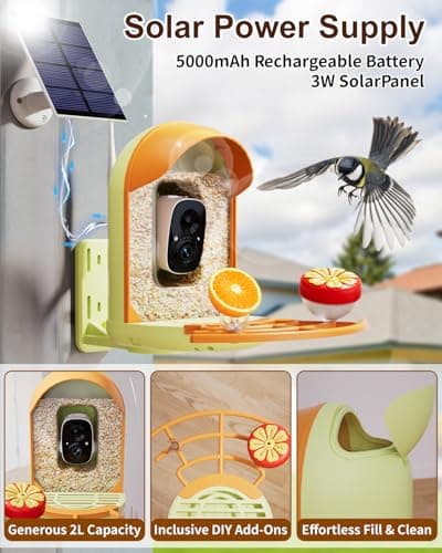 Bird Feeder with Camera, 2K HD Camera Birds Feeder with AI Recognition, Solar Powered Birdfeeder Cam with Night Vision, IP65 Outdoor Backyard Birds Watching, Gift for Bird Lovers – Light Green view 6
