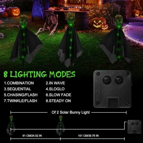 4 Pack Halloween Decorations Outdoor Solar Garden Lights, Solar Creepy Skull Path Lights, IP65 Waterproof 8 Modes Green Halloween Solar Lights Outdoor for Yard, Grave, House, Halloween Party view 5