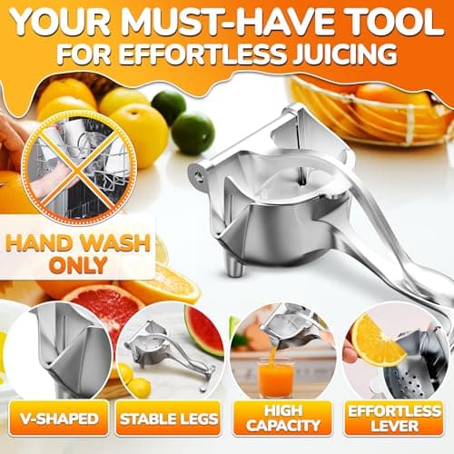 Hand Juicer Squeezer - Aluminum Manual Juicer Hand Press with Ergonomic Handle, 20 Oz Large Capacity Lemon Squeezer for Pomegranate, Orange, Lime & Citrus Fruits with Direct Pour Spout, Hand Wash Only view 4