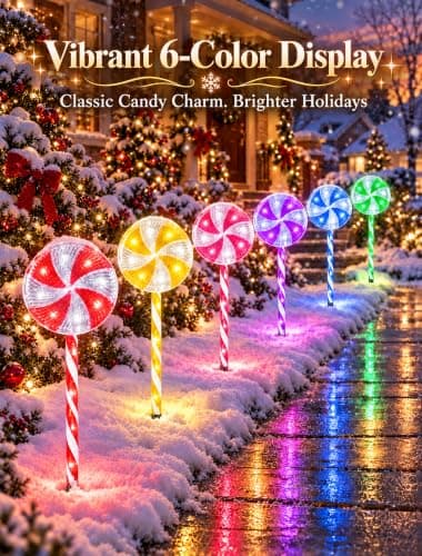 Lollipop Pathway Lights Outdoor,Christmas Candy Cane Light 6 Pack view 2