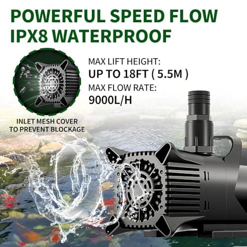 2377 GPH Submersible Water Pump, 130W Pond Pump with Adjustable Water Outlet Water Fountain Pump, Aquarium Water Pump with 18FT Lift Height for Pond, Waterfall Fish Tank Hydroponic Pond Pumps view 4
