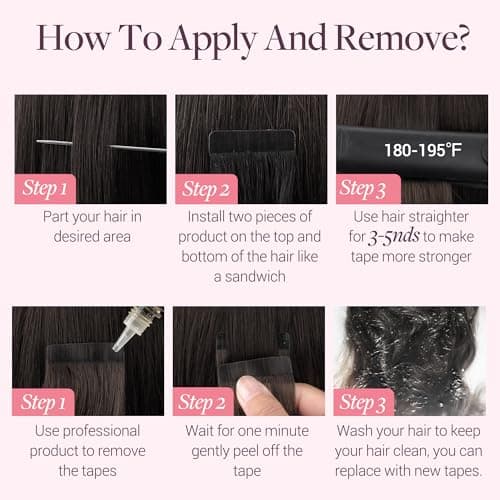 GOO GOO Tape in Hair Extensions Human Hair 20" 40pcs #1 Jet black | 100g, Remy Human Hair, Strong Hold, Long-lasting, Invisible, Daily Wear view 4