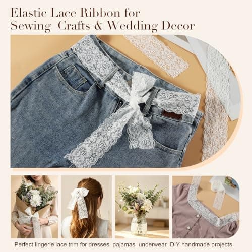 CONGREGATE White Lace Ribbon Slight Stretch 6Yds 2.36" Floral Lace Trim | Slight Stretch Lace Ribbon, Delicate Floral Lace Edging for Sewing, Bridal Wedding Applique, Bouquet Gift Wrapping DIY Crafts view 5