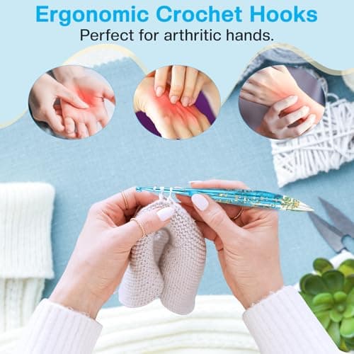 5mm Crochet Hooks,Ergonomic Crochet Hook with Floral Resin Grips,Stylish and Unique,Crocheting kit for Beginners, Arthritic Hands and Professional view 2
