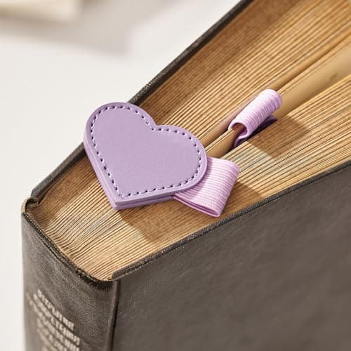 2Pcs Magnetic Leather Bookmarks with Gift Box Heart-Shaped Magnetic Pen Holder Book Marks Clip Gift for Book Lover Readers Cute Bookmark for Women, Purple view 5