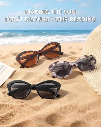 LADEESSE 3 Pack Reading Sunglasses for Women Fashion Cateye Sun Readers Outdoor Reading Glasses UV400 view 5