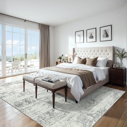 Area Rugs Living Room Rug - 5x7 Washable Modern Abstract Soft Neutral Non-Slip Carpet Large Indoor Floor Stain Resistant Thin Carpets for Bedroom Dining Room Farmhouse Nursery Home Office Grey view 3