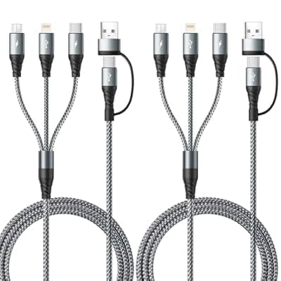 5 in 1 Multi Charging Cable,2Pack 4Ft Multiple Charger Cable USB A/C to Lightning/Type C/Micro USB Ports Multi Charger Cord Travel Universal Charging Cord for iPhone Series/Samsung/Tablets and More