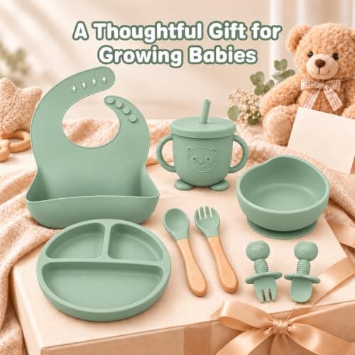 Silicone Baby Feeding Utensils Set for 6+ Months, 8 Pcs, Green view 2