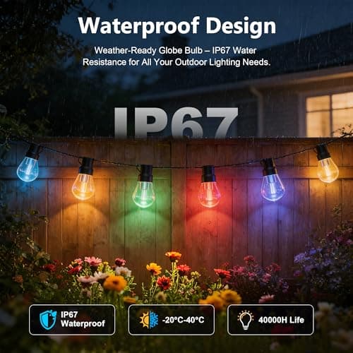 Beizelte Outdoor String Lights, 150FT RGB+IC Outside Light Dimmable Shatterproof LED Bulbs, IP67 Waterproof Chasing Effect Lighting DreamColor Patio Strip Lights for Backyard, Balcony, Outdoor Living view 2