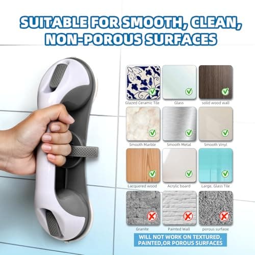 Grab Bars for Bathtubs and Showers 3 Suction Cups Shower Handle, Heavy Duty Safety Shower Grab Bars for Seniors and Elderly, Handicap Bars for Bathroom 2 Pack, Gray view 4