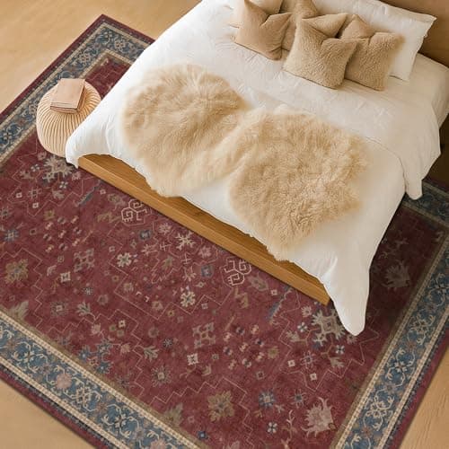 Hazo Haus Moroccan Big Rugs for Living Room - Dark Red 10x12 Area Rug for Large Bedroom, Dining Room, Washable Lightweight Foldable Oriental Burgendy Home Décor view 6