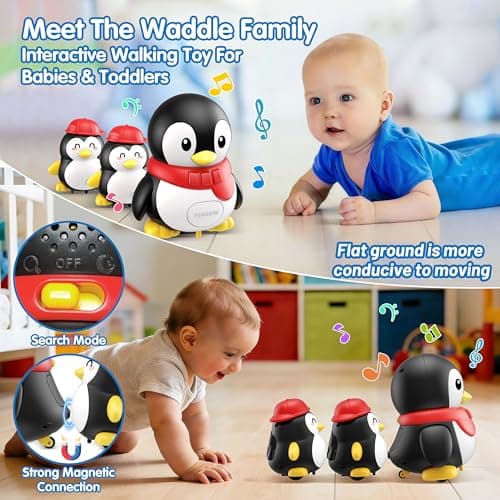 Baby Toys 6-12 Months Musical Dancing Talking Penguin Tummy Time Toys Set Mama and Babys, Light Up Crawling Repeating Words Interaction Newborn Infant Toddler Toys Birthday Easter Gifts for Kids view 3