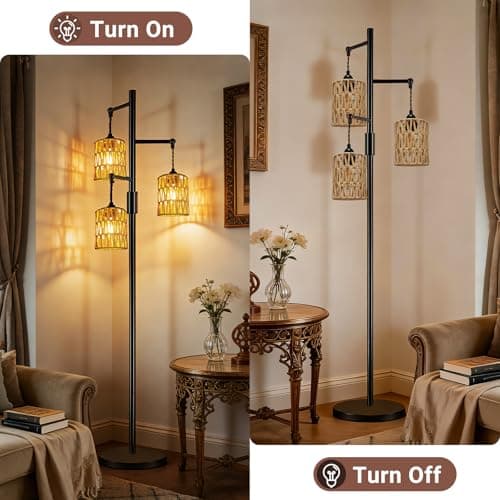 LUCORUSC 6 Pack Rattan Lamp Shades Boho Hanging Light Lamp Shades, Woven LampShades for Floor Lamps Rattan Pendant Lights Boho Lamp Ceiling Light, Table Lamps, Plug in Pendant Light view 6