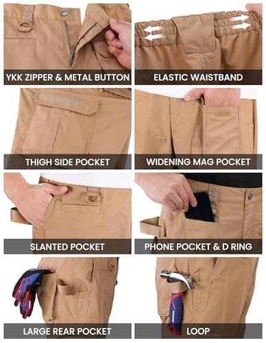 DURAWERK Men's Cargo Pants, Water Resistant Work Pants, Durable Ripstop Tactical Pants, EDC Hiking Pants, Hunting Pants view 5