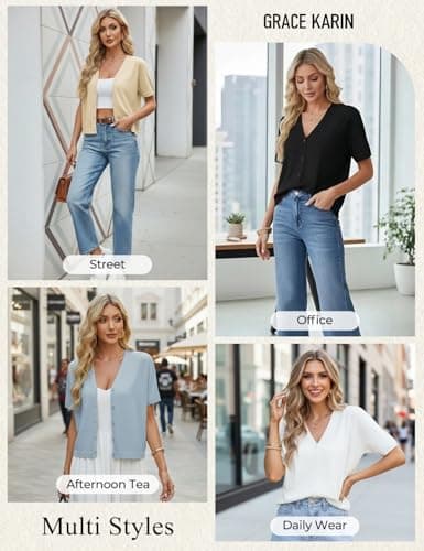 GRACE KARIN Women Short Sleeve Spring Cardigan Sweaters Button Down Knit Shirt Dressy Casual Tops 2026 Summer Outfits view 4